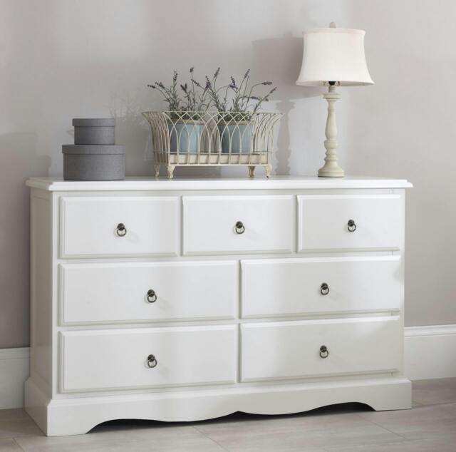 Rackhams Romance Large 3 Over 4 Chest of Drawers, Assembled Wide Bedroom Storage - Antique White (Grey tone) - image 1