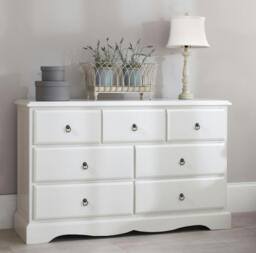 Rackhams Romance Large 3 Over 4 Chest of Drawers, Assembled Wide Bedroom Storage - Antique White (Grey tone) - thumbnail 1