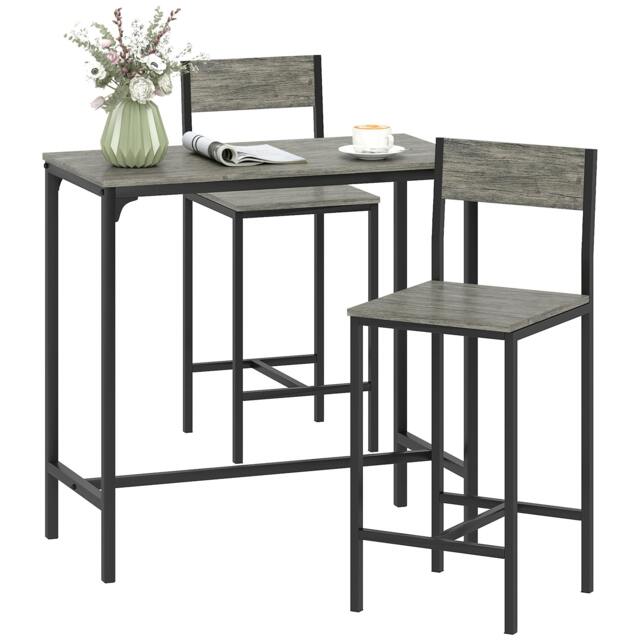 Rackhams Bar Table and Stools Set, Kitchen Table and 2 Chairs with Backrest, Footrest - Charcoal grey - image 1