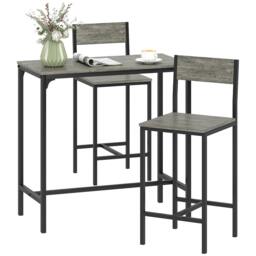 Rackhams Bar Table and Stools Set, Kitchen Table and 2 Chairs with Backrest, Footrest - Charcoal grey - thumbnail 1