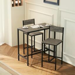 Rackhams Bar Table and Stools Set, Kitchen Table and 2 Chairs with Backrest, Footrest - Charcoal grey, black