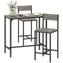 Rackhams Bar Table and Stools Set, Kitchen Table and 2 Chairs with Backrest, Footrest - Charcoal grey - thumbnail 2