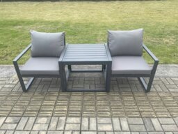 Rackhams Aluminium 3 Pieces Garden Furniture Set Chair with Table Including Cushions Dark Grey - thumbnail 1