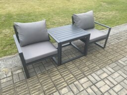 Rackhams Aluminium 3 Pieces Garden Furniture Set Chair with Table Including Cushions Dark Grey - thumbnail 2