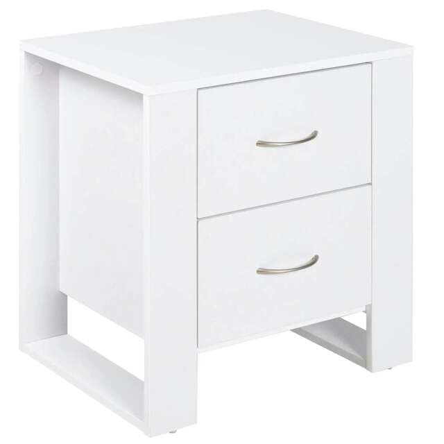Rackhams Bedside Table with 2 Drawers, Nightstand with Handles and Elevated Base, Side Table for Bedroom, Living Room, White - image 1