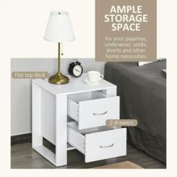 Rackhams Bedside Table with 2 Drawers, Nightstand with Handles and Elevated Base, Side Table for Bedroom, Living Room, White - thumbnail 4