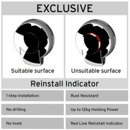 Rackhams Suctionloc Chrome Steel Suction Wall Mounted Toilet Roll Holder - thumbnail 5