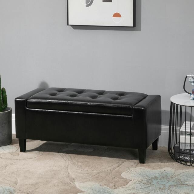 Rackhams PU Leather Storage Ottoman Bench Wood Frame w/ Tufting Feet - Black - Sponge,PU Leather,Poplar,Rubber Wood - 92cm x 40cm x 40cm - image 1
