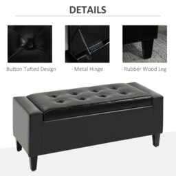 Rackhams PU Leather Storage Ottoman Bench Wood Frame w/ Tufting Feet - Black - Sponge,PU Leather,Poplar,Rubber Wood - 92cm x 40cm x 40cm - thumbnail 6