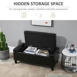 Rackhams PU Leather Storage Ottoman Bench Wood Frame w/ Tufting Feet - Black - Sponge,PU Leather,Poplar,Rubber Wood - 92cm x 40cm x 40cm - thumbnail 5