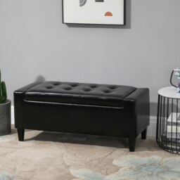 Rackhams PU Leather Storage Ottoman Bench Wood Frame w/ Tufting Feet - Black - Sponge,PU Leather,Poplar,Rubber Wood - 92cm x 40cm x 40cm - thumbnail 2