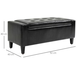 Rackhams PU Leather Storage Ottoman Bench Wood Frame w/ Tufting Feet - Black - Sponge,PU Leather,Poplar,Rubber Wood - 92cm x 40cm x 40cm - thumbnail 4
