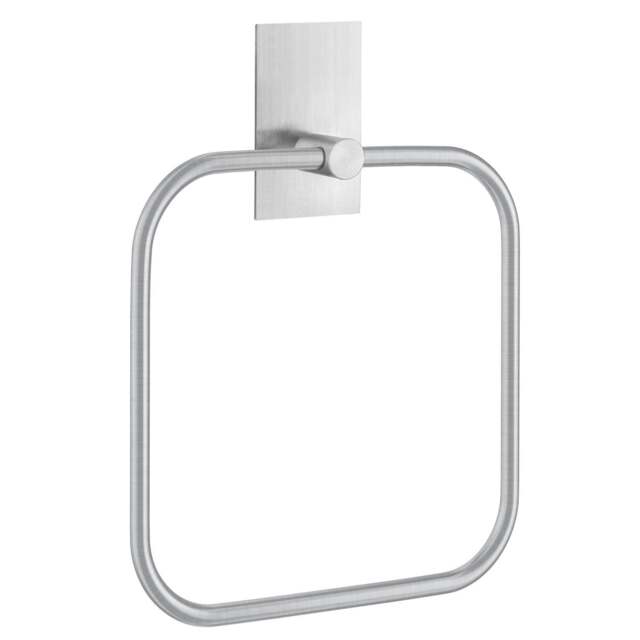 Rackhams Brushed Stainless Steel (W)16.8cm Square Towel Ring Self Adhesive Bathroom Wall Mounted