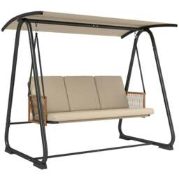 Rackhams 3 Seater Garden Swing Chair with Adjustable Canopy - Sand Brown - Sand brown - 1 - Garden Swing Seat - thumbnail 2