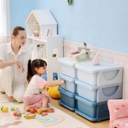 Rackhams Kids Storage Unit Toy Box Vertical Dresser with Six Drawers - Blue
