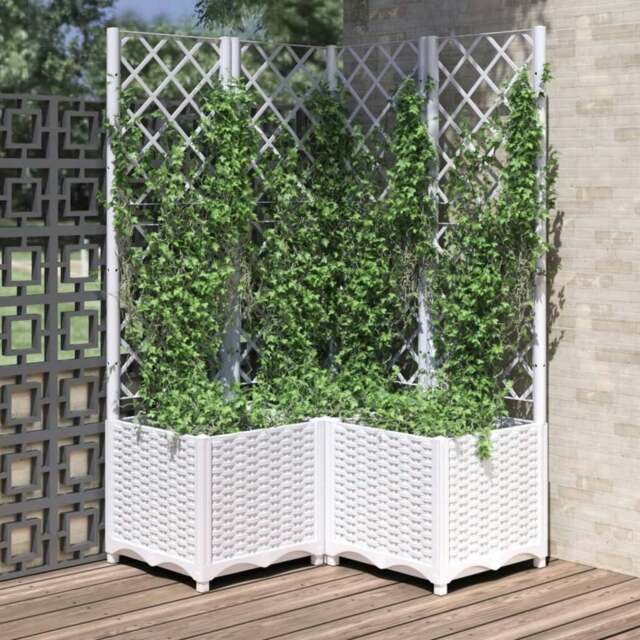 Rackhams Garden Planter with Trellis White 80x80x136 cm PP - White - PP (polypropylene)