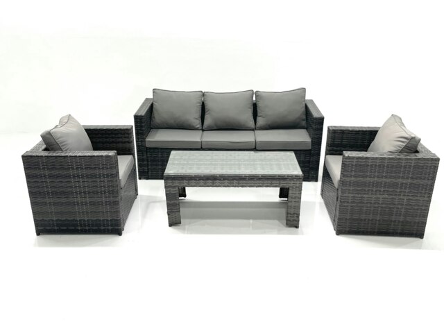 Rackhams Rattan Garden Furniture Set Outdoor Lounger Sofa with Coffee Table 2 Armchair Dark Grey Mixed - image 1