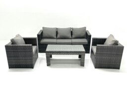 Rackhams Rattan Garden Furniture Set Outdoor Lounger Sofa with Coffee Table 2 Armchair Dark Grey Mixed - thumbnail 2
