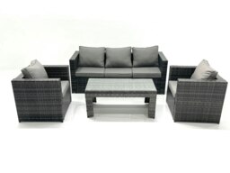 Rackhams Rattan Garden Furniture Set Outdoor Lounger Sofa with Coffee Table 2 Armchair Dark Grey Mixed - thumbnail 1