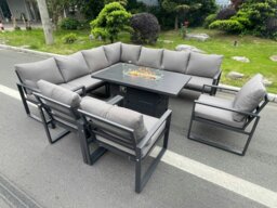 Rackhams 10 Seater Aluminium Garden Furniture Set with Corner Sofa, 3 Chairs, Gas Fire Pit Dining Table - Dark Grey - thumbnail 2