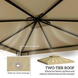 Rackhams 3(m) Gazebo Top Cover Double Tier Canopy Replacement Pavilion Roof Deep Beige - Beige - thumbnail 4
