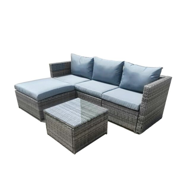 Rackhams Patio Rattan Corner Sofa, Reversible L-Shaped Wicker Outdoor Couch Set - Gray - 1 - image 1