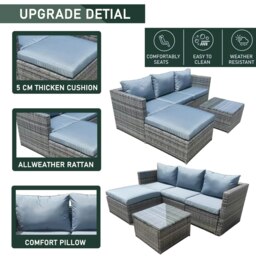 Rackhams Patio Rattan Corner Sofa, Reversible L-Shaped Wicker Outdoor Couch Set - Gray - 1 - thumbnail 4