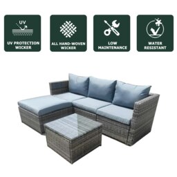 Rackhams Patio Rattan Corner Sofa, Reversible L-Shaped Wicker Outdoor Couch Set - Gray - 1 - thumbnail 2