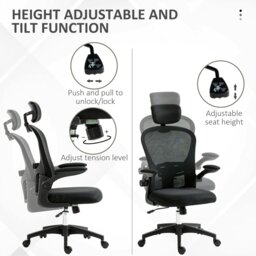 Rackhams Mesh Chair with Headrest, 4D Lumbar Support, Flip-up Arm, Black - Pink - Yes - Office Chair - thumbnail 4