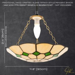 Rackhams Classic Amber Stained Glass Tiffany Pendant Lighting Shade with Green Diamonds - thumbnail 6