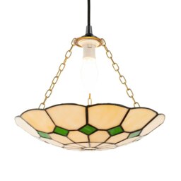 Rackhams Classic Amber Stained Glass Tiffany Pendant Lighting Shade with Green Diamonds - thumbnail 2