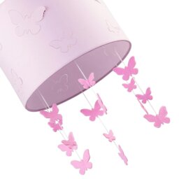 Rackhams Soft Pink Cotton Fabric Childrens Pendant Shade with Butterfly Decor - thumbnail 4