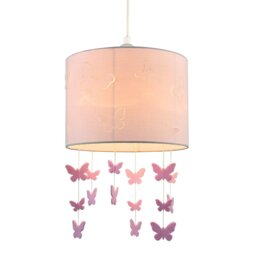 Rackhams Soft Pink Cotton Fabric Childrens Pendant Shade with Butterfly Decor - thumbnail 2