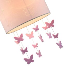Rackhams Soft Pink Cotton Fabric Childrens Pendant Shade with Butterfly Decor - thumbnail 3