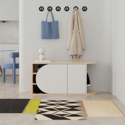 Rackhams Nova Shoe Bench Storage Oak, White Engineered Wood 2-Door Oval Cut Edge 104(W)cm with Metal Hook Organiser Hallway - Oak-White - thumbnail 6