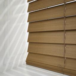 Rackhams Truffle Faux Wood Fine Grain Venetian Blinds with Strings - 40cm - thumbnail 2