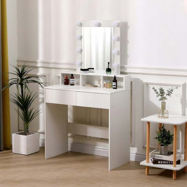 Rackhams 145cm H Makeup Dressing Table with Lighted Mirror - image 1