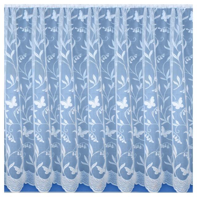 "Rackhams Butterfly and Leaf Floral Net Lace Curtain - Pre Cut Ready To Hang - White - 40"" (102cm) - 79"" (200cm)"