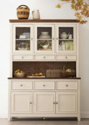 Rackhams Queensbury Large Triple Dresser, Three Door Display Cabinet with Oak Top - Bottle Green - thumbnail 2