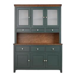 Rackhams Queensbury Large Triple Dresser, Three Door Display Cabinet with Oak Top - Bottle Green - thumbnail 1