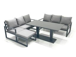 Rackhams 7 Seater Aluminium Outdoor Garden Furniture Set with Adjustable Rising Lifting Dining Table 3 Seater Sofa Big Footstool Dark Grey - thumbnail 1