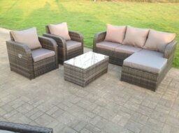 Rackhams Dark Grey Mix PE Wicker Rattan Garden Furniture Set Sofa Set Reclining Adjustable Chair 6 Seater Oblong Coffee Table - thumbnail 2