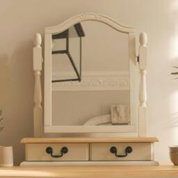 Rackhams Juliette Dressing Table Set with Trinket Mirror. French Table Mirror with Storage and Stool - Champagne, Cream - thumbnail 3