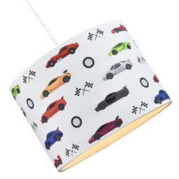 Rackhams Modern and Colourful Racing Cars Kids Cotton Fabric Round Drum Lamp Shade - 25cm - thumbnail 2