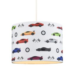 Rackhams Modern and Colourful Racing Cars Kids Cotton Fabric Round Drum Lamp Shade - 25cm - thumbnail 4