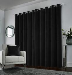 "Rackhams Black 100% Blackout Luxury Supersoft Velvet Thermal Eyelet Curtains for Living Room & Bedrooms - 46"" (117cm) Width x 54"" (137cm) Drop" - thumbnail 5