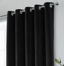 "Rackhams Black 100% Blackout Luxury Supersoft Velvet Thermal Eyelet Curtains for Living Room & Bedrooms - 46"" (117cm) Width x 54"" (137cm) Drop" - thumbnail 2