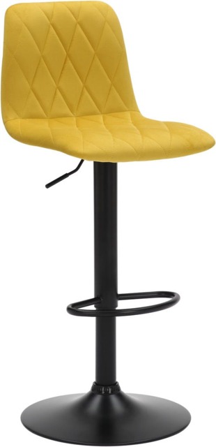 Rackhams Verona Velvet Kitchen Bar Stools, Matt Black Stem & Base, Height Adjustable Gas Lift With Backrest, Breakfast Bar Stool - Yellow - image 1