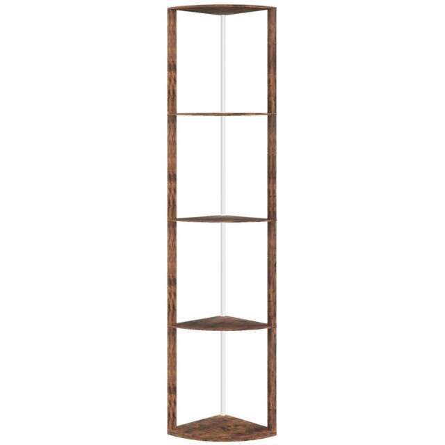 Rackhams RGB Standing Lamp with Shelves, 4-Tier LED Floor Lamp with Multiple Lighting Modes, Rustic Brown