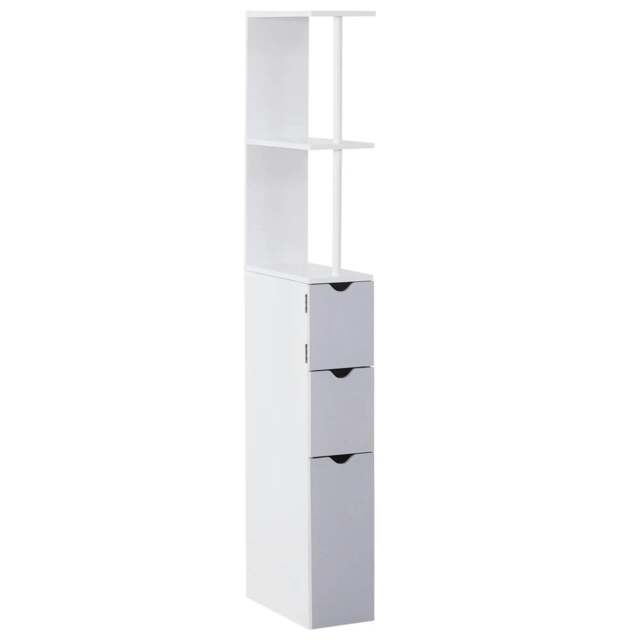 Rackhams Tall Bathroom Cabinet, Freestanding Bathroom Storage Cabinet with 2-Tier Shelf and Drawers, Narrow Cupboard Storage Unit, White, Grey - image 1
